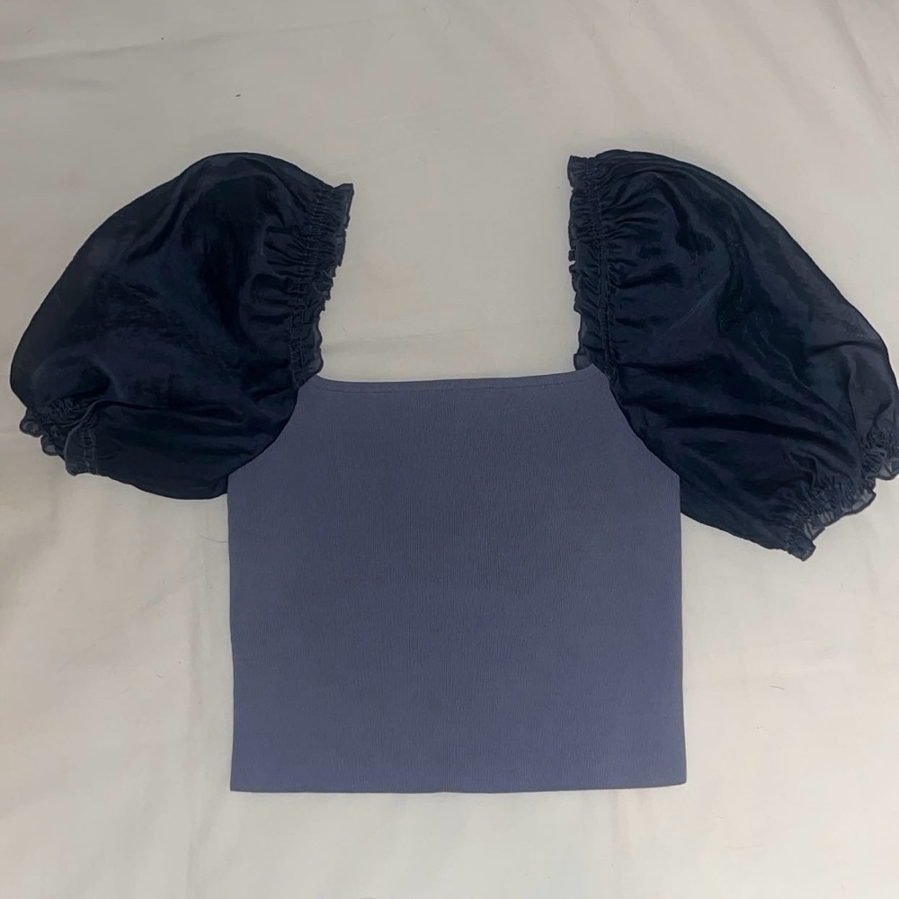 Aritzia wilfred blue puff sleave top